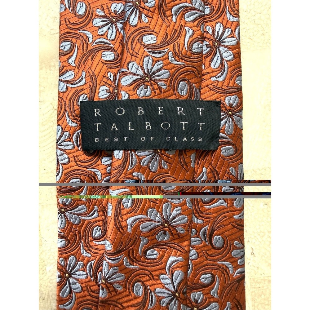 ROBERT TALBOTT Best of Class Silk Necktie Designer Woven Orange Blue Floral - Picture 8 of 8